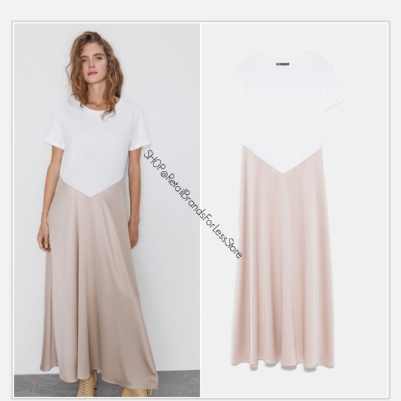 ZARA TWO TONE SATIN CONTRASTING MIDI MAXI DRESS - Picture 4 of 10